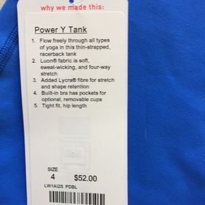 NWT PDBL LULULEMON POWER Y TANK - - Size 4 Or 6